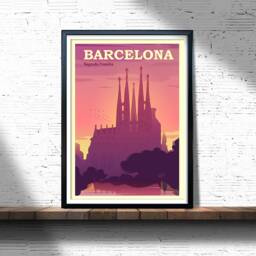 Barcelona Sagrada Familia Retro Travel Poster Print - thumbnail 3