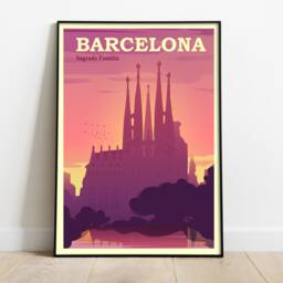 Barcelona Sagrada Familia Retro Travel Poster Print - thumbnail 2