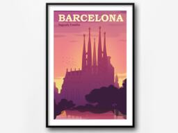 Barcelona Sagrada Familia Retro Travel Poster Print - thumbnail 1