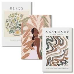 Canvas Set Of 3 - Boho Aesthetic Pastel Minimalist Posters, Beige Wall Art Canvas, Plants & Flowers Hanging Piece - thumbnail 2