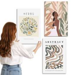 Canvas Set Of 3 - Boho Aesthetic Pastel Minimalist Posters, Beige Wall Art Canvas, Plants & Flowers Hanging Piece
