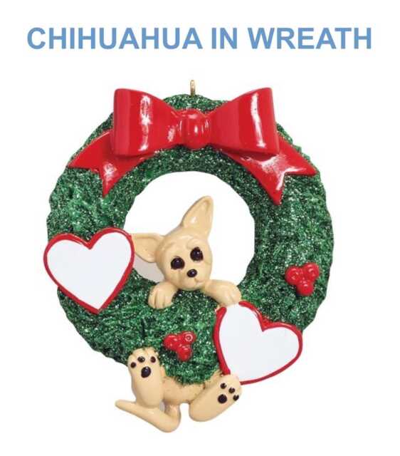 Personalised Chihuahua Christmas Tree Decoration, Resin Wreath
