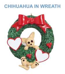 Personalised Chihuahua Christmas Tree Decoration, Resin Wreath