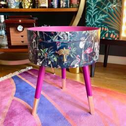 Round Bedside Table, Hot Pink & Navy, Fun Bright Home Decor. Pink Nightstand Or Side Table. Bedside Table With Drawer