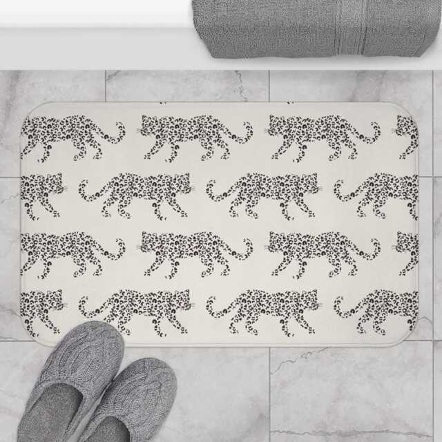 Plush Bath Mat, Leopard Parade, Chocolate On Cream, Jungle Cats, Safari Decor, Bathroom Rug, Animal Print Home Kids Room, Cheetah - image 1