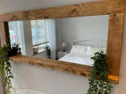 Bedroom Mirror With Shelf - Rustic Wooden Wall - thumbnail 1