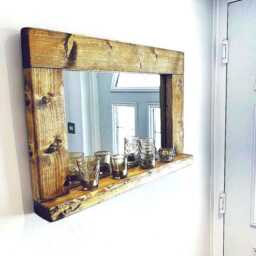 Bedroom Mirror With Shelf - Rustic Wooden Wall - thumbnail 2