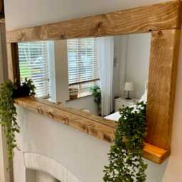 Bedroom Mirror With Shelf - Rustic Wooden Wall - thumbnail 3