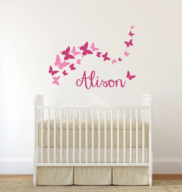 Butterfly Decal Personal Name Baby Girl Room Decor Floral Wall Decals Sticker Stick On Art Decalisland -Butterflies Sd 095 - image 1