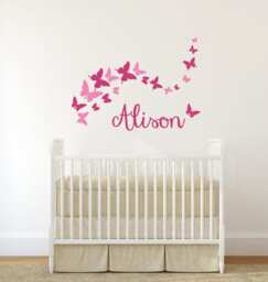 Butterfly Decal Personal Name Baby Girl Room Decor Floral Wall Decals Sticker Stick On Art Decalisland -Butterflies Sd 095 - thumbnail 1
