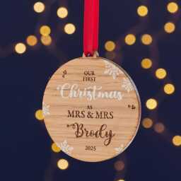 First Christmas Married Couple Wooden Tree Decoration - Stocking Filler Decoration For Couple Newly Wed - thumbnail 4