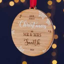 First Christmas Married Couple Wooden Tree Decoration - Stocking Filler Decoration For Couple Newly Wed - thumbnail 2