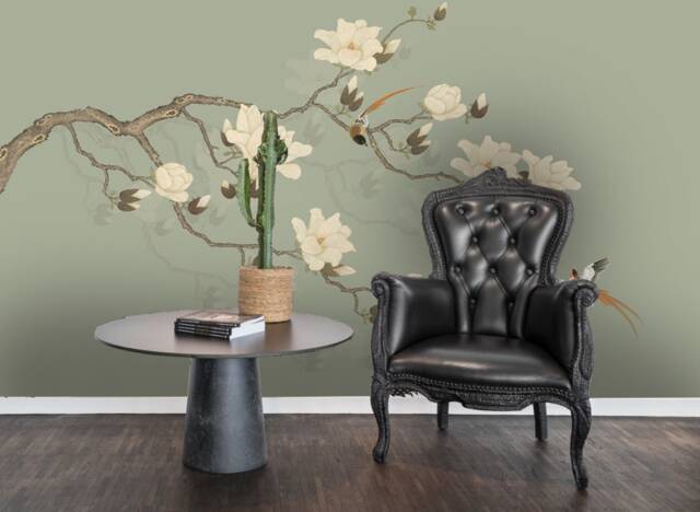 3D Magnolia Bird Wallpaper, Floral Wall Mural, Peel & Stick - image 1