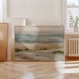 Earthy Landscape Poster, Sage Hills Wall Art, Neutral Field Painting - thumbnail 4