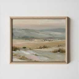 Earthy Landscape Poster, Sage Hills Wall Art, Neutral Field Painting - thumbnail 3