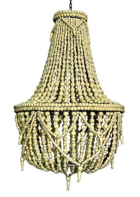 Artisan Beaded Lampshade Bali Sand 50x50x65cm, Wooden Bead Chandelier Shade - image 1
