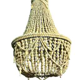 Artisan Beaded Lampshade Bali Sand 50x50x65cm, Wooden Bead Chandelier Shade - thumbnail 4
