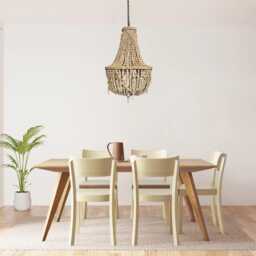 Artisan Beaded Lampshade Bali Sand 50x50x65cm, Wooden Bead Chandelier Shade - thumbnail 2