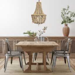 Artisan Beaded Lampshade Bali Sand 50x50x65cm, Wooden Bead Chandelier Shade - thumbnail 3