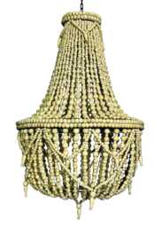 Artisan Beaded Lampshade Bali Sand 50x50x65cm, Wooden Bead Chandelier Shade - thumbnail 1