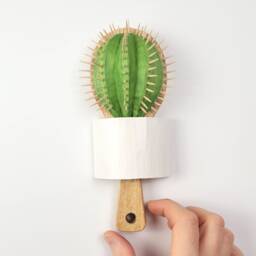 Handmade Wooden Cactus Hairbrush Sculpture, Botanical Wall Art - thumbnail 2