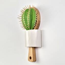 Handmade Wooden Cactus Hairbrush Sculpture, Botanical Wall Art - thumbnail 3