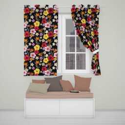 Tropical Hibiscus Bird Of Paradise Floral Seamless Pattern Black Background Readymade Eyelet Ring Top Thermal 100% Blackout Curtains