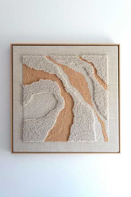 Handwoven Fiber Art Tapestry - Japandi Boho Wall Hanging, Natural Oak Frame - image 1