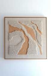 Handwoven Fiber Art Tapestry - Japandi Boho Wall Hanging, Natural Oak Frame - thumbnail 1