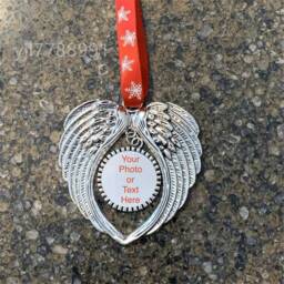 Personalised Photo Angel Wings Memorial Memory Keepsake Charm, Car , Home Or Christmas Tree Decoration Of A Loved One - thumbnail 2
