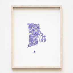 Rhode Island State Flower Map Watercolor Violet - Art Print Wall Grad Wedding Anniversary Realtor Moving Gift New England Northeast - thumbnail 1