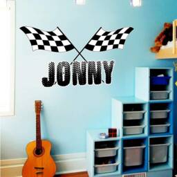 Custom Name Decal - Personalized Gift Racing Wall For Boys Room Flag & Sticker Vwaq-Ttc1-P - thumbnail 1