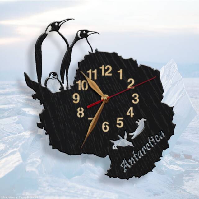 Wall Clock Antarctic Penguins, Non-Ticking, South Pole Antarctica Large 12-18Inch - image 1
