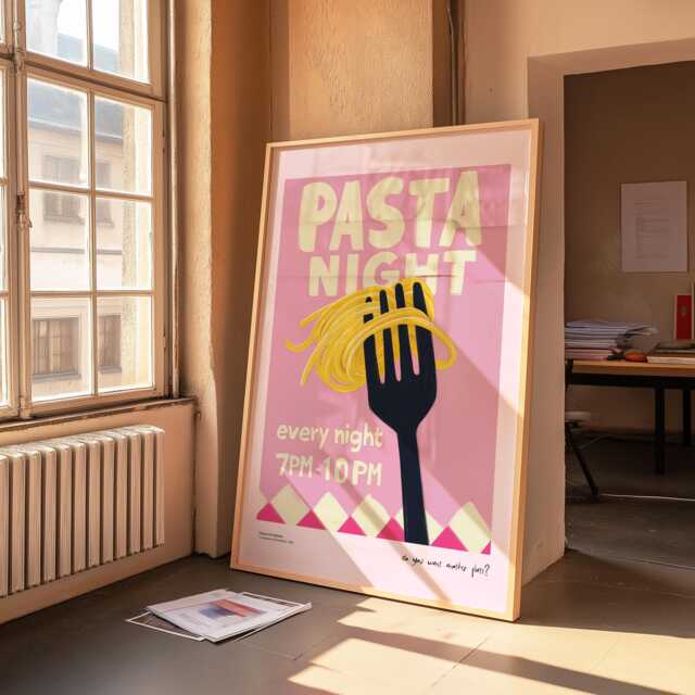 Pasta Night Kitchen Print Colorful Food Poster Art - image 1