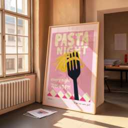 Pasta Night Kitchen Print Colorful Food Poster Art - thumbnail 1