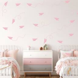 Paper Airplane Wall Vinyl Decal, Kids Travel For Nursery Sticker, Boys Aviation Themed Room Decor, Easy Removable Plane Art Childs Bedroom - thumbnail 3
