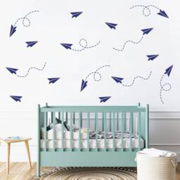 Paper Airplane Wall Vinyl Decal, Kids Travel For Nursery Sticker, Boys Aviation Themed Room Decor, Easy Removable Plane Art Childs Bedroom - thumbnail 2