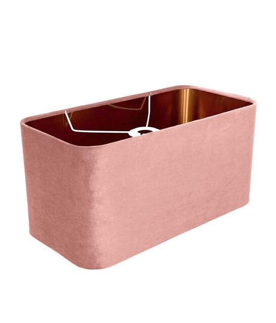 New Made To Order English Rose Pink Velvet Lamp Shade & Pendant Light Rounded Rectangular Shape Metallic Panels Lining - image 1