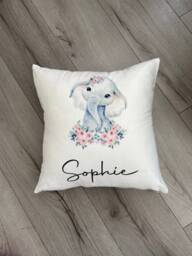 Personalised Cushion, Baby Elephant Cushion , New Baby, Christening Gift, Keepsake Home Decor, Nursery, Baby Girl Boy - thumbnail 1