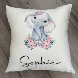 Personalised Cushion, Baby Elephant Cushion , New Baby, Christening Gift, Keepsake Home Decor, Nursery, Baby Girl Boy - thumbnail 2
