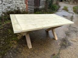 Garden Outdoor Patio Farmhouse Dining Table X Leg Or H - Treated With Breadboard End - thumbnail 1