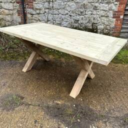 Garden Outdoor Patio Farmhouse Dining Table X Leg Or H - Treated With Breadboard End - thumbnail 3