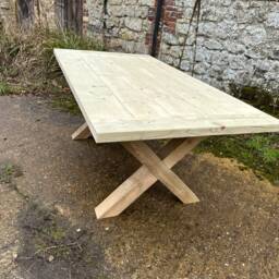 Garden Outdoor Patio Farmhouse Dining Table X Leg Or H - Treated With Breadboard End - thumbnail 2