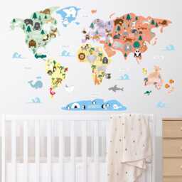 World Map Wall Decals Educational Nursery Decor, Jungle & Woodland Animals - thumbnail 2