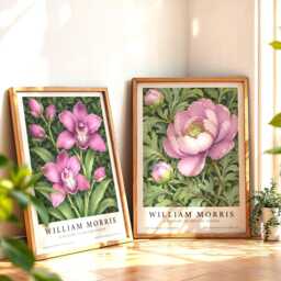 William Morris Decor Floral Artwork, Pink Flower Print, Framed Botanical Wall Art - thumbnail 3