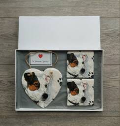 Jack Russell Slate Heart Wall Hanging & Coaster Set
