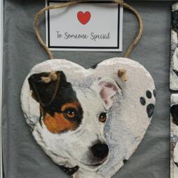 Jack Russell Slate Heart Wall Hanging & Coaster Set - thumbnail 2