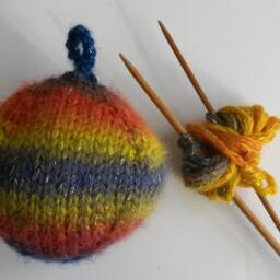 Knit Christmas Baubles Large Handknit Ornaments in Multi-Coloured Yarn With Gold Thread Each One Unique. Made Ireland. Xmas Tree Balls - thumbnail 2