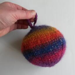 Knit Christmas Baubles Large Handknit Ornaments in Multi-Coloured Yarn With Gold Thread Each One Unique. Made Ireland. Xmas Tree Balls - thumbnail 3