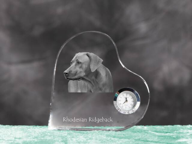Rhodesian Ridgeback - Crystal Clock in The Shape Of A Heart With Image Pure-Bred Dog - image 1
